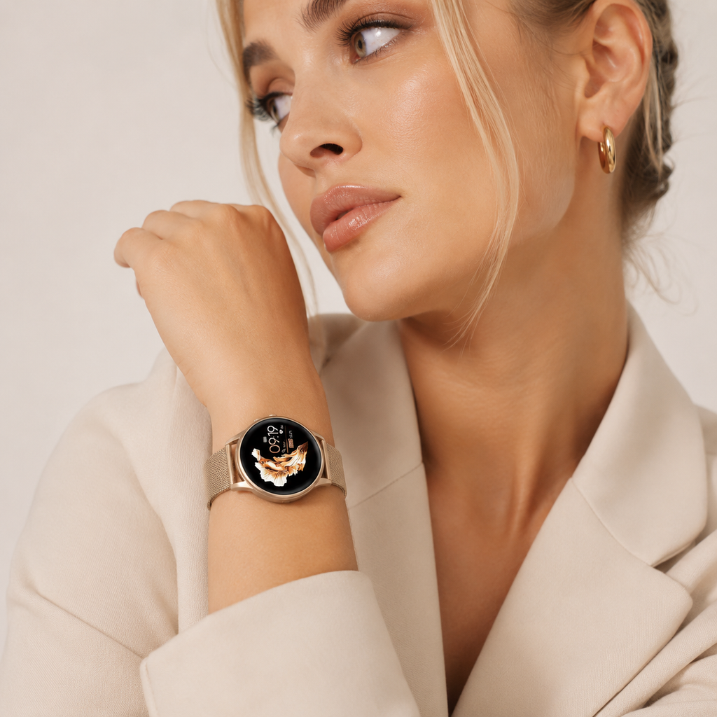 Rose Gold Mesh Smartwatch side view