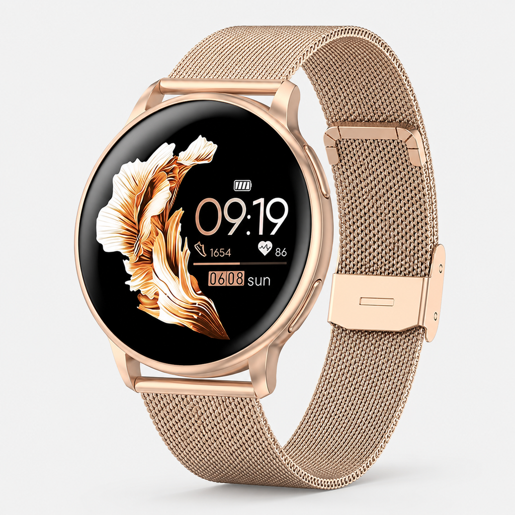 Rose Gold Mesh Smartwatch detail view