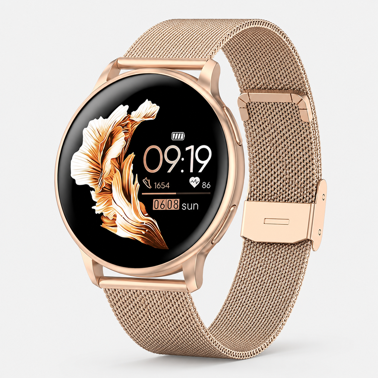 Rose Gold Mesh Smartwatch detail view