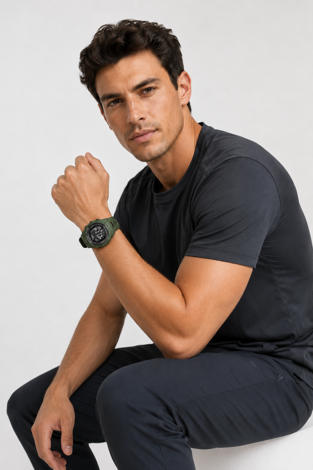 Military Green Digital Sports Watch