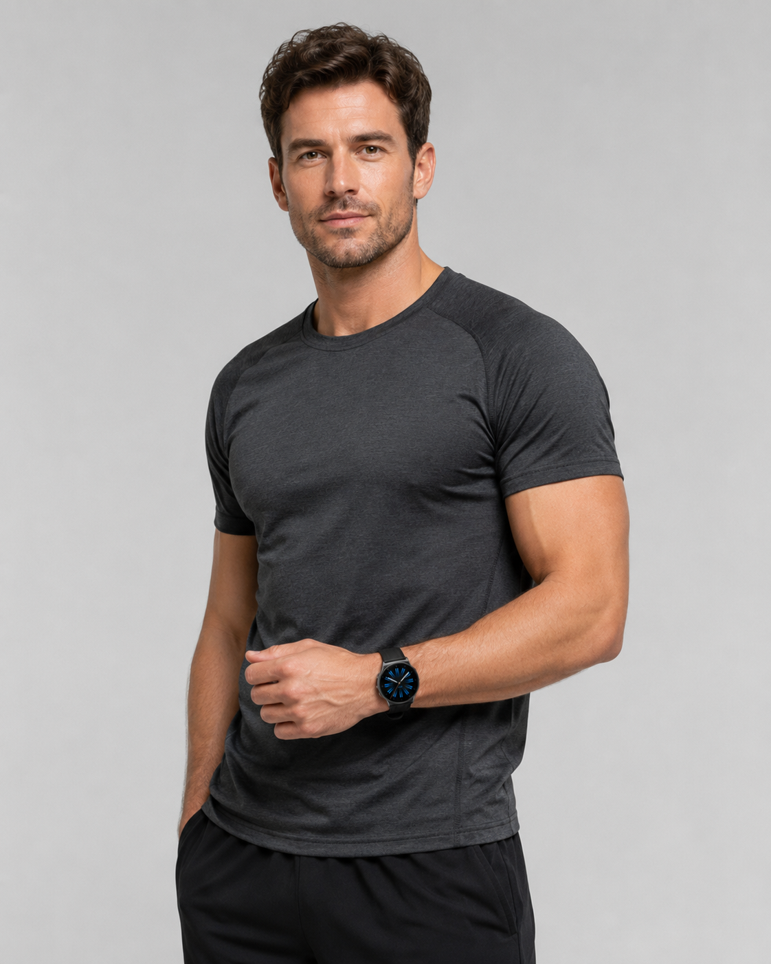 Modern Black Smartwatch with Blue Dial Display