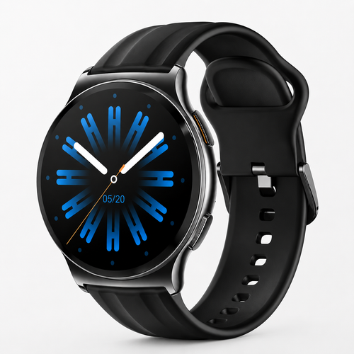 Modern Black Smartwatch with Blue Dial Display