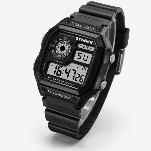 Black Dual Time Digital Sports Watch